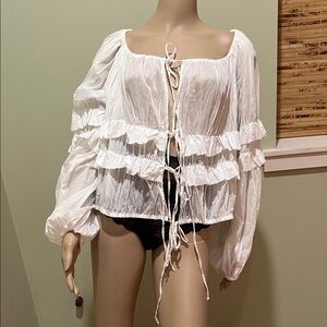 Jean Paul Gaultier Elegant Soleil White Sheer Ruffled Blouse